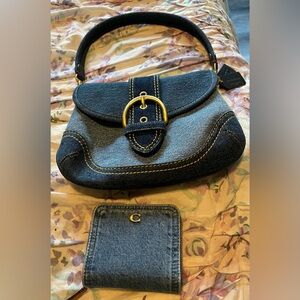 Coach Soho Bag In Upcycled Repurposed Denim with matching billfold wallet